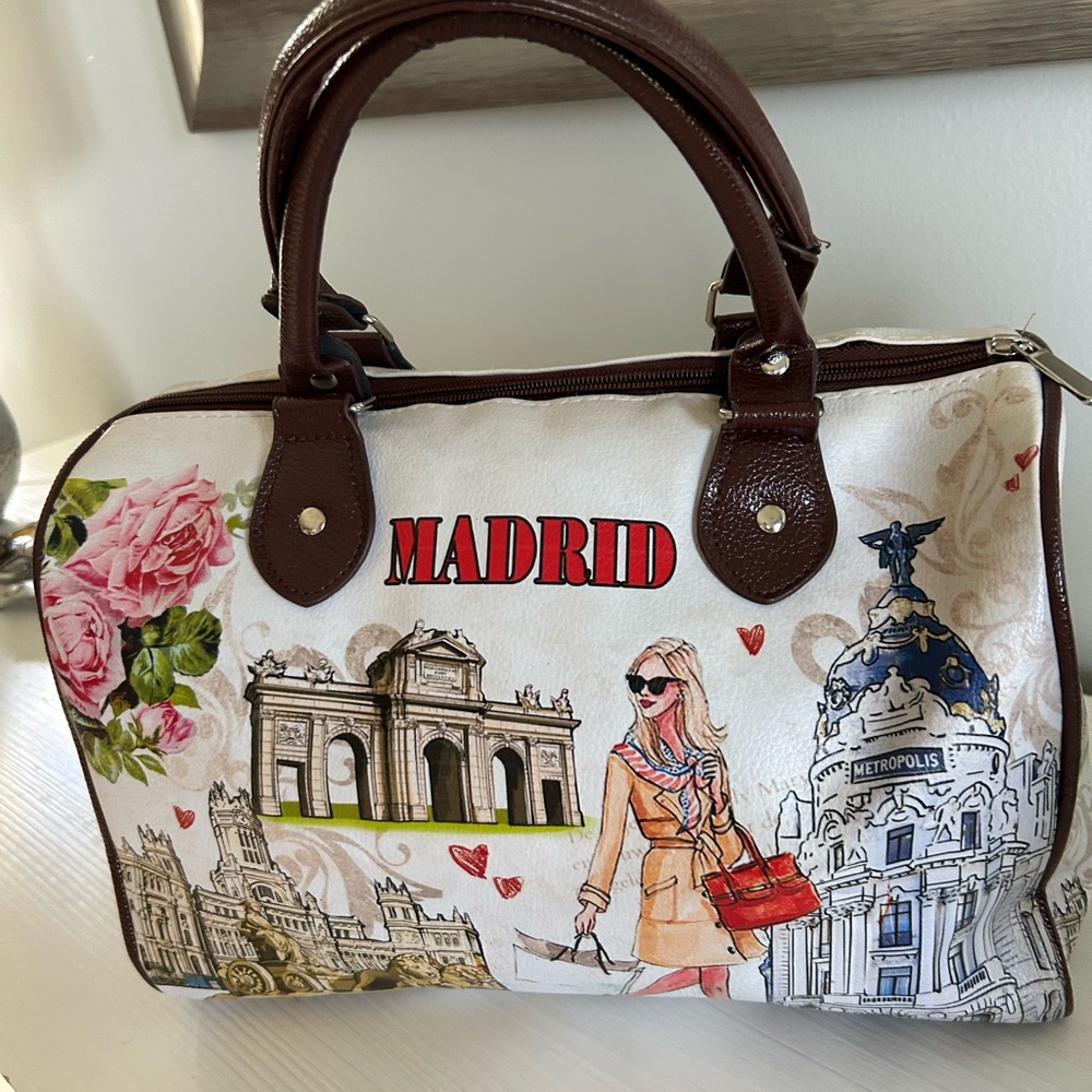 Madrid Print Brown and White Women's Bag